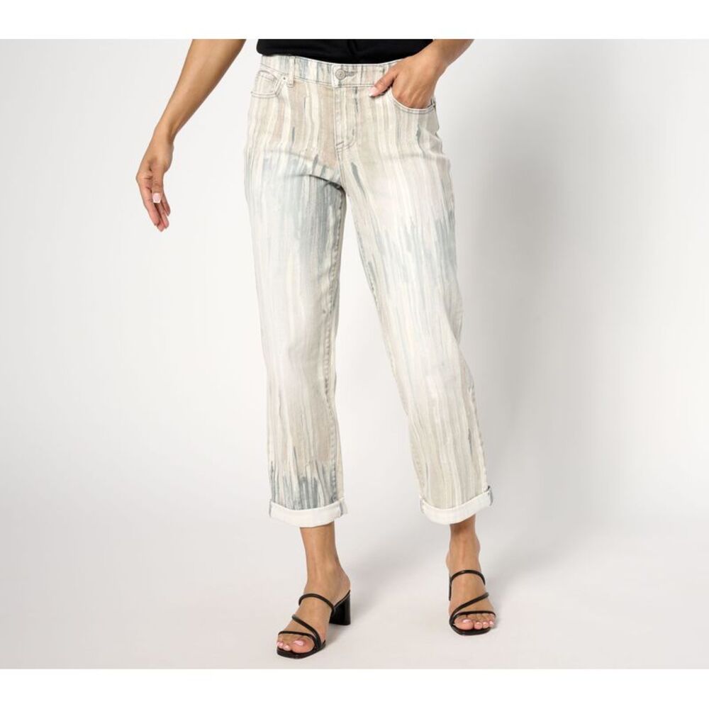 SUNNYLiFE Women's Petite Pants 32P Printed Boyfriend Jeans Gray